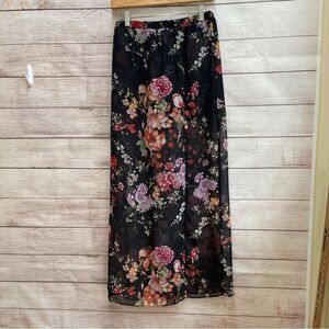 BY AND BY SHORTS WITH SHEER MAXI SKIRT OVERLAY IN BLACK FLORAL